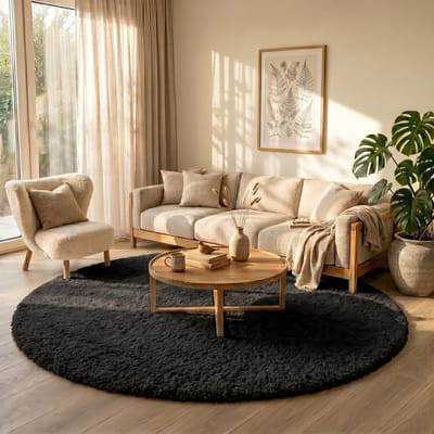NATURL. Rond Shaggy vloerkleed - Blaze Zwart - Ø 120cm