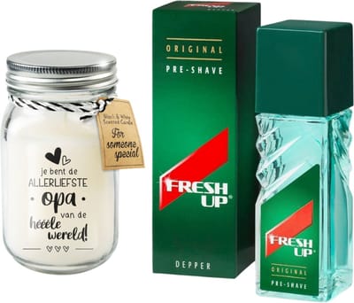 Fresh Up Cadeauset Opa met Kaars - Fresh Up Preshave Depper 100 ml - Paper Dreams Kaars Opa