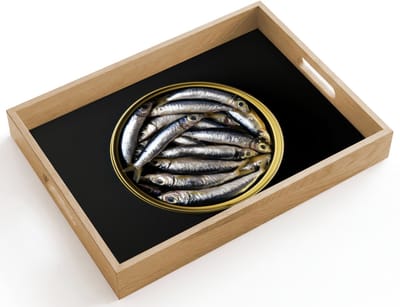 Dienblad hout 40x30 cm - Schootdienblad - Sardines - Vissen - Rond - Zwart - Borrelplank rechthoek - Plateau dienbladen
