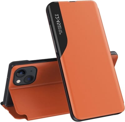 Beschermende Flip Case voor Samsung Galaxy Note 10 Plus met Spiegelfunctie en Volledige Bescherming tegen Krassen, Oranje Design en Handige Standfunctie