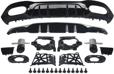 Diffuser Set Nitronox - Achterdiffuser en Uitlaatpijp - Voor Mercedes A-Klasse W177 AMG A35 Look (2018+) - Zwart - Auto Accessoires