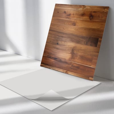 Wallfluent Vinyl Tegels - Houten Bord in Lay-Out Zelfklevende Vinyltegels - 30 cm x 30 cm - Bruin Vinyl Tegels - Verpakking van 9 stuks - Vierkant PVC Tegels - Texturen Plaktegels - Vloer Tegels PVC - Plaktegels Keuken en Badkamer