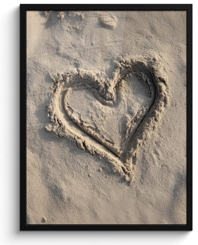 Poster in lijst - Fotolijst 60x80 cm - Posters - Hartvorm - Getekend - Beige - Zand - Posterlijst zwart - Decoratie - Wanddecoratie woonkamer - Muurdecoratie slaapkamer