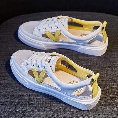 Nouveau sac en cuir souple tête sandales de sport vêtements d'extérieur pour femmes été nouveau étudiant tout-match plat décontracté chaussures blanches femmes 36 jaune