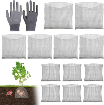 12 Stuks Roestvrij Stalen Woelmuizen voor Planten met Handschoenen - Bescherming voor Wortels en Planten, Effectieve Woelmuizenbestrijding en Tuinaccessoires