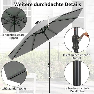 Zweefparasol Bellavero 1,4x2,1 m – Kantelbare Tuinparasol met UV-Bescherming, Solar LED Verlichting, Waterafstotend, Rechthoekig, Verstelbaar 30° – Ideaal voor Terras, Tuin, Café en Strand – 4 Kleu...