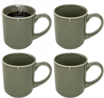 Secret de gourmet Koffiemok - 4x - olijfgroen - keramiek - 420 ml - beker - mokken