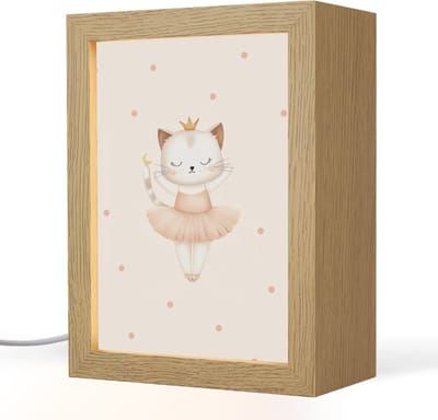 Nachtlampje 15x20 cm - Kinder lampje - Ballerina - Kitten - Beige - Stippen - Tafellamp kinderkamer - Slaapkamer lamp - Bedlamp kinderen - Kinderlampje stopcontact - Wandlamp babykamer - Nachtlampjes