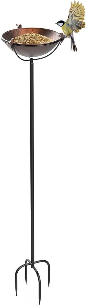 Stijlvolle metalen vogelbad met verstelbare hoogte en 3 vogel sculpturen voor tuin en balkon - 26 × 115 cm