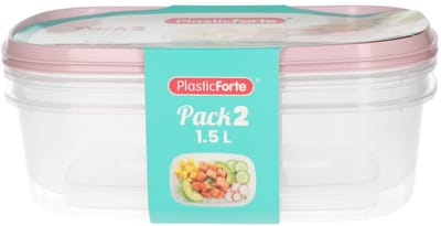 Plasticforte Vershoudbakjes - 2x stuks - 1.5 liter - herbruikbaar - transparant/roze - kunststof - magnetron - vriezer