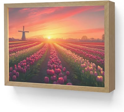 Wandlamp 40x30 cm - Oplaadbaar - Windmolen - Zonsondergang - Landschap - Wandlampen binnen woonkamer - Slaapkamer lamp - Decoratieve nachtlamp - Vloerlamp draadloos