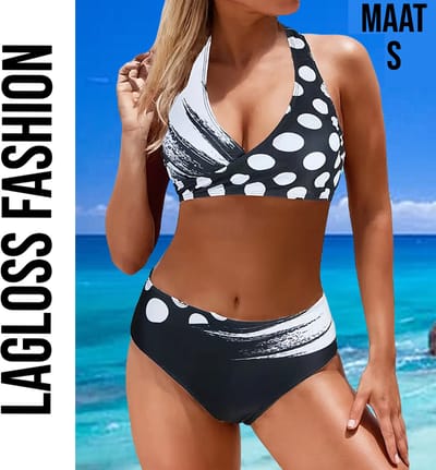 LaGloss® 2-Delige Bikini Set met Zwart Wit Print Maat S - Trendy Badmode voor Dames