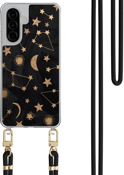 Casimoda® hoesje met zwart koord - Geschikt voor Samsung A56 - Counting The Stars - Afneembaar koord - TPU/polycarbonaat - Zwart