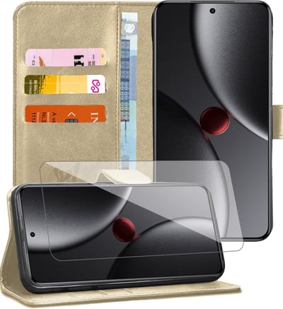 Hoesje geschikt voor Xiaomi 15 Ultra - Screenprotector Glas - Portemonnee Book Case Goud