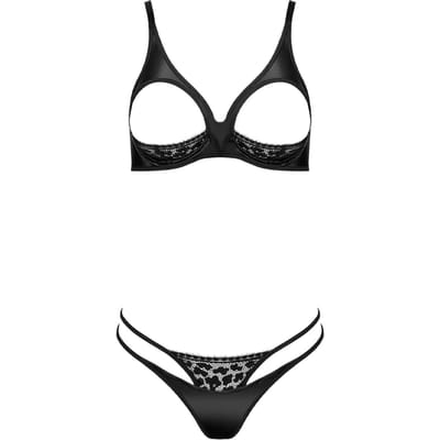 Exclusief Wetlook en kanten bh-set met open cups, 2-delig.