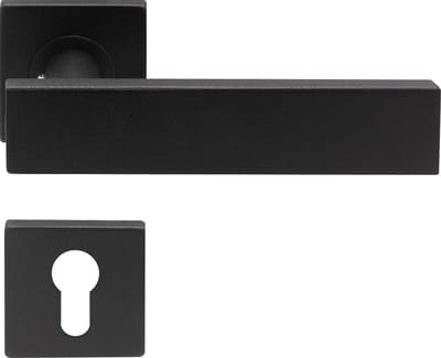 Slotman Solutions Deurklink Set – RVS – Mat Zwart – Vierkante Rozet – Cilindergat (PZ) – Deurbeslag Compleet