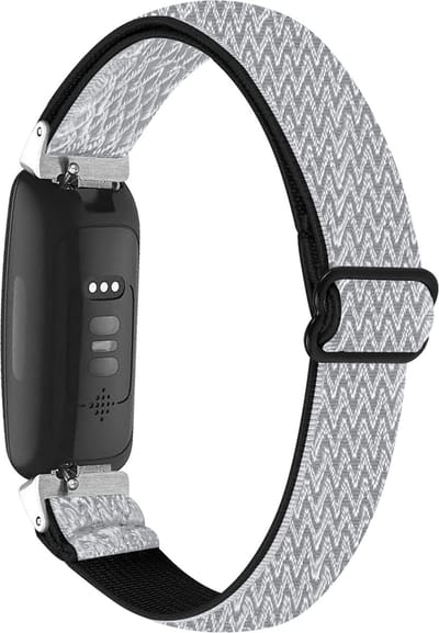 By Qubix - Compatible Fitbit bandje - Geschikt voor fitbit Inspire 3 - Elastische solo loop nylon bandje - Zwart / wit