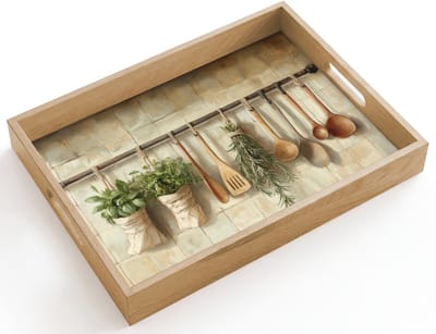Dienblad hout 40x30 cm - Schootdienblad - Hout - Keukengerei - Stilleven - Tegels - Borrelplank rechthoek - Plateau dienbladen