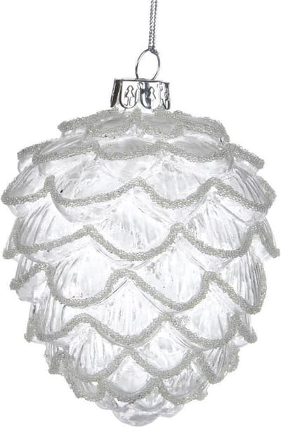 Goodwill Kerstbal Dennenappel Glas Wit H 11 cm Voordeelaanbod Per 3 stuks