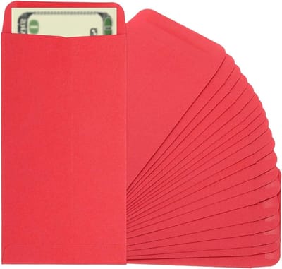 Geld enveloppen 25 stuks 6.5" x 3.5" voor budgetteren, sparen en organiseren van cash, cheques en tickets, Rood