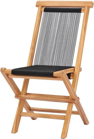 Inklapbare tuinstoelen - Teakhout klapstoelen - Genieten van buiten - Touwvlechtwerk zitting - 2 stuks - Zwart