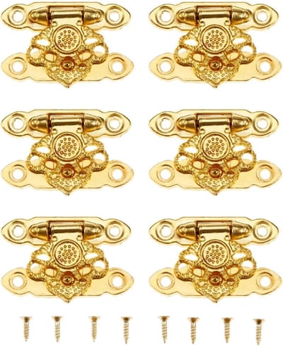 Oneay (6 stuks) Decoratieve schroefsluiting, geschikt voor kastjes, sieradendozen, enz., goudkleurig, 35 x 25 mm