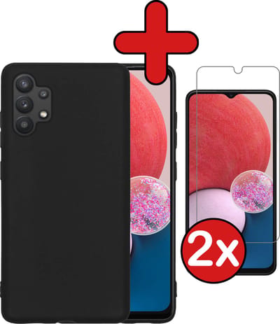 Hoesje - Met 2x Screenprotector - Geschikt voor Samsung Galaxy A13 4G - Sterk & Shockproof - Telefoon Hoes - Back Cover - Siliconen Case - Telefoonhoes - Zwart