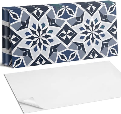 Coloray Plaktegels - Geometrisch bloemenpatroon Zelfklevende Wandtegels - 40 cm x 20 cm - Grijs Plaktegels - 10 stuks - Rechthoek PVC Tegels - Plaktegels Badkamer - Vloertegels Zelfklevend - Vinyl Tegels - Portugese Tegels