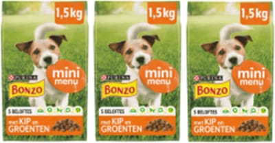 3x Bonzo (Friskies) Droog Mini Menu Kip - Hondenvoer - 1.5kg