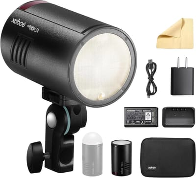 Krachtige 100Ws Rondhoofd Flitser met TTL en HSS voor Buitenfotografie, Inclusief Dome Diffuser en Modelleringslicht