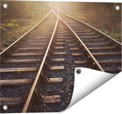 Gards Tuinposter Twee Kruisende Rails Spoorwegen - 50x40 cm - Tuindoek - Tuindecoratie - Wanddecoratie buiten - Tuinschilderij