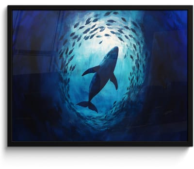 Poster in lijst - Fotolijst 70x50 cm - Posters - Walvis - Vissen - Donkerblauw - Posterlijst zwart - Decoratie - Wanddecoratie woonkamer - Muurdecoratie slaapkamer