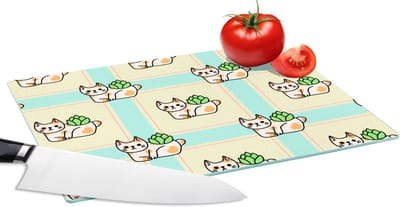 Glazen Snijplank - 28x20 - Katten - Planten - Pastel - Kind - Patroon - Snijplanken Glas