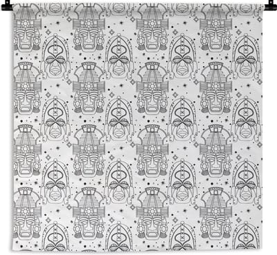 Wandkleed - Wanddoek - Inca - Rituelen - Maskers - Patroon - 180x180 cm - Wandtapijt