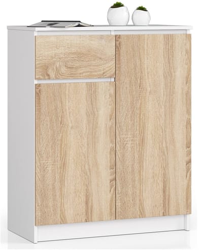 Ladekast K80 met 1 Lad en 2 Deuren / AKORD Furniture Factory / Wit – Sonoma Eik / 80 x 99 x 40 cm