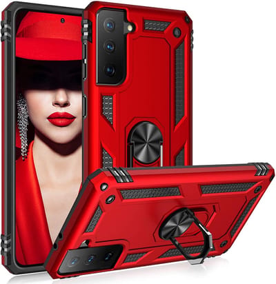 Hoesje Geschikt Voor Samsung Galaxy S21 Plus Hoesje Geschikt Voor Samsung Galaxy S21 Plus armor case met Ring houder / Ring vinger houder / standaard - Rood