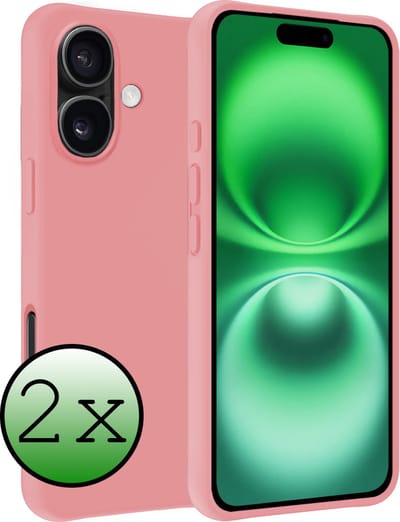 Hoesje 2 Stuks - Geschikt voor Apple iPhone 16 - Sterk & Shockproof - Case Siliconen - Back Cover - Telefoon Hoes - Lichtroze