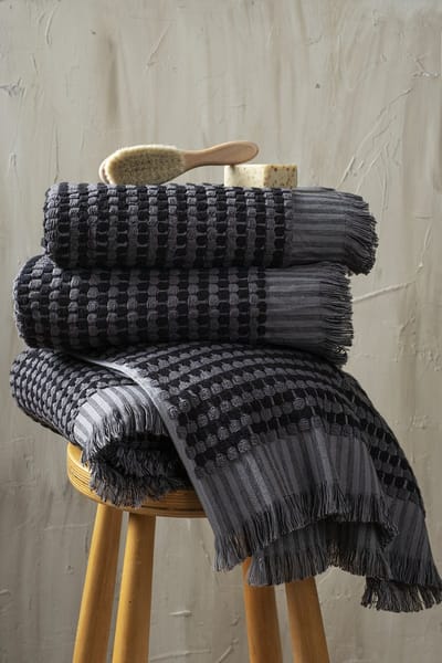 L&G - Badhanddoek - 4 delig - 4 Badhanddoeken 70x140 cm - Badtextiel - 100% Katoen -Grijs Zwart Badhanddoek - 600 gr/m2 Badhanddoeken