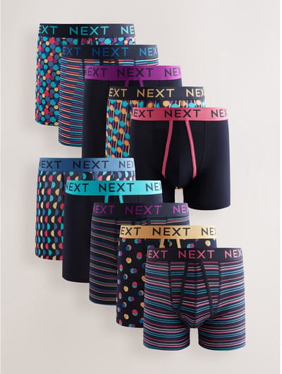 Next - Heren - Verpakking van 10 - Boxershorts met A-voorkant - Blauw