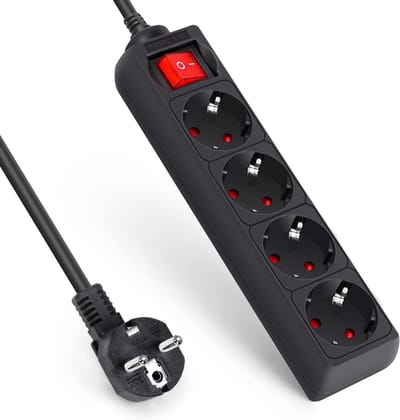 Stekkerdoos met schakelaar en contactbescherming - 4-Voudig - 3 m - zwart