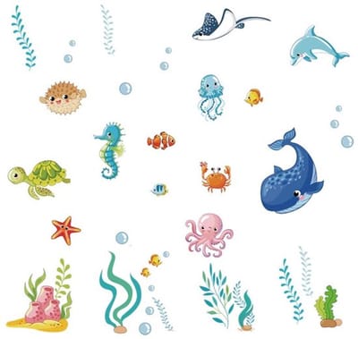 Dailygoody - Muursticker Onderwaterwereld - Zeedieren - Eenvoudig aan