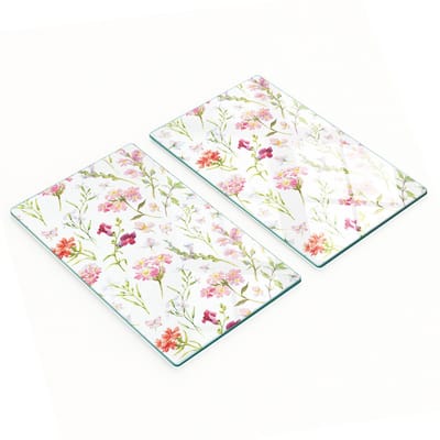 Set van snijplanken van gehard glas met een bloemenpatroon, 2x30x52 cm