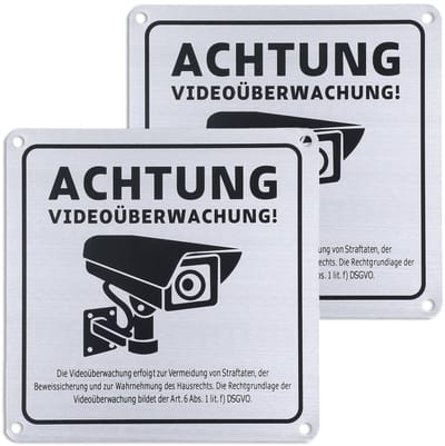 Dailygoods- Videobewaking Bord - 2 Stuks - Aluminium - 15 x 15 cm - Waterdicht - UV-bestendig - Eenvoudige Montage - Waarschuwingsbord
