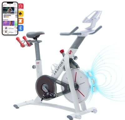 JASPORT S3 Hometrainer en Spinningfiets voor Thuis – Magnetische Weerstand, 7,5 kg Vliegwiel, Bluetooth, Kinomap & Zwift – wit