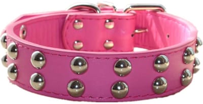 Jhubersproducts - Brede Lederen Halsband - Studded Kraag - Roze - Voor Medium en Grote Rassen - Sterke Kunstlederen Kraag - Perfect voor Pitbull Terri