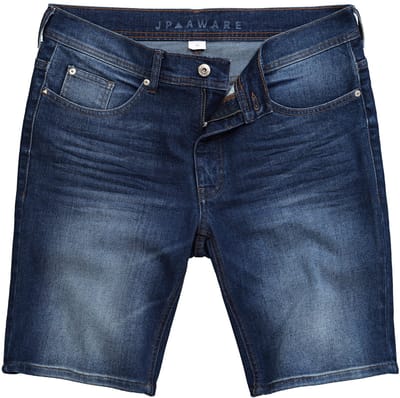 JP 1880 - Heren - Denim bermuda denim FLEXNAMIC® Buik-Fit gerecyclede polyester - Donkerblauw denim - Maat 70