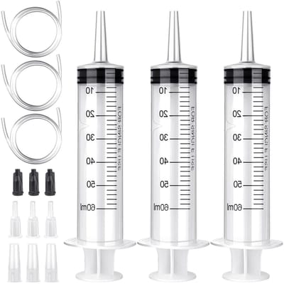 60ml Spuit met Slang - 3 Stuks Herbruikbare Spuiten 60ml (50ml) Set - Spuit Zonder Naald voor Wetenschappelijke Laboratoria - Tuin Irrigatie - Industrie