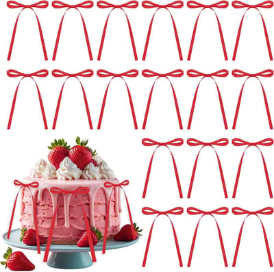 20 Stuks Rode Strik Cake Decoraties voor Cupcakes, Taarten en Feestjes - Perfect voor Babyshowers, Bruiloften en Verjaardagen