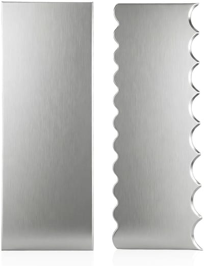 2 stuks roestvrijstalen taartschraper gladder, 22 cm dubbelzijdig patroon streep rand gladder metalen taartschraper decoratiebenodigdheden voor glazuur boter mousse crème decoratie