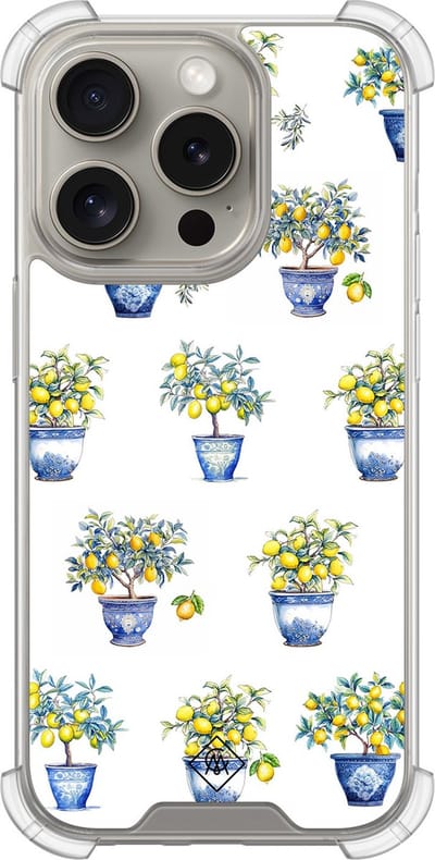 Casimoda® hoesje - Geschikt voor iPhone 15 Pro - Lemon Trees - Shockproof case - Extra sterk - TPU/acryl - Wit, Transparant